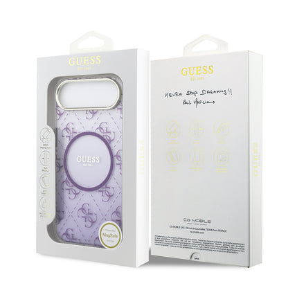 Apple iPhone 17 Air Kılıf Guess Orjinal Lisanslı M-safe Şarj Özellikli 4G Desenli Simli Silikon Kapak Mor