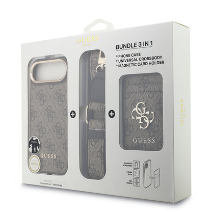 Apple iPhone 17 Air Kılıf Guess Orjinal Lisanslı M-safe Şarj Özellikli Askılı ve 4G Logo Kartlıklı Kapak Kahverengi