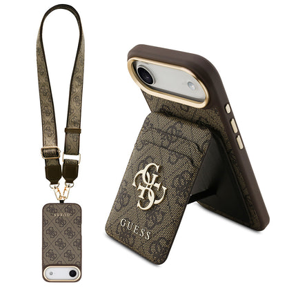 Apple iPhone 17 Air Kılıf Guess Orjinal Lisanslı M-safe Şarj Özellikli Askılı ve 4G Logo Kartlıklı Kapak Siyah