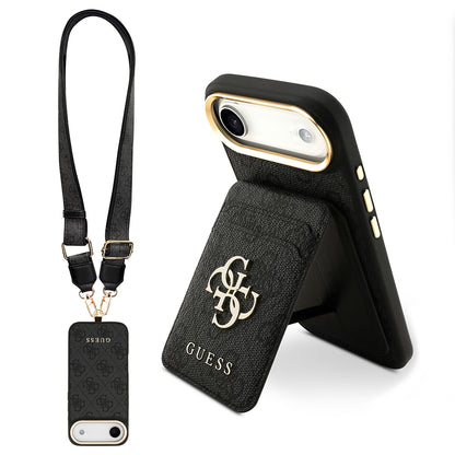 Apple iPhone 17 Air Kılıf Guess Orjinal Lisanslı M-safe Şarj Özellikli Askılı ve 4G Logo Kartlıklı Kapak Siyah