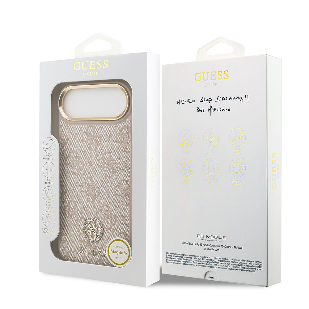 Apple iPhone 17 Air Kılıf Guess Orjinal Lisanslı M-safe Şarj Özellikli Gold Metal Kamera Çerçeveli Taşlı 4G Logolu Kapak Siyah