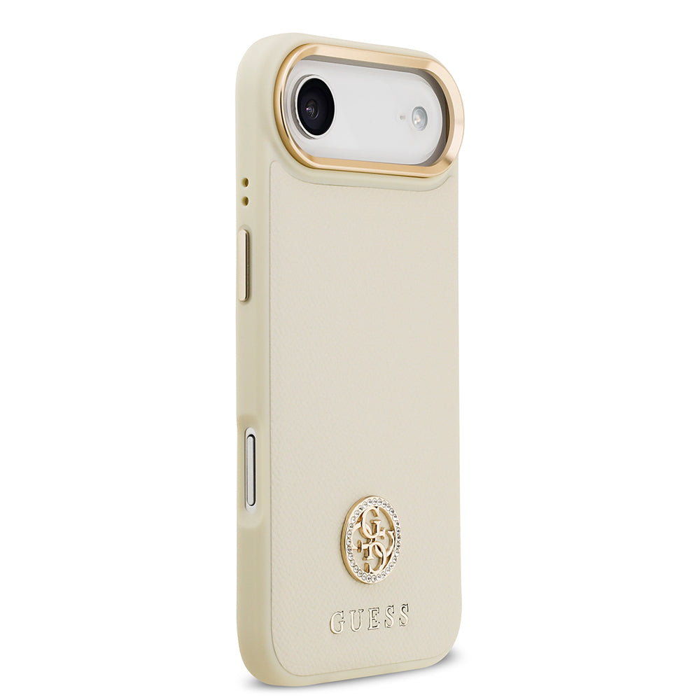 Apple iPhone 17 Air Kılıf Guess Orjinal Lisanslı M-safe Şarj Özellikli Grained Yazı ve Taşlı 4G Logolu Kapak Bej