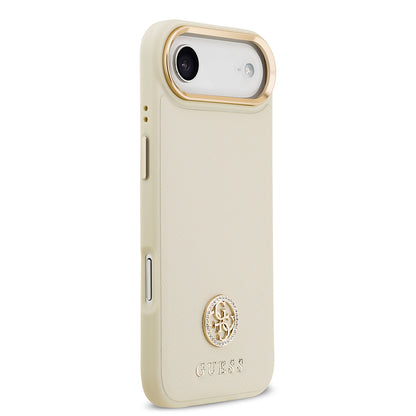 Apple iPhone 17 Air Kılıf Guess Orjinal Lisanslı M-safe Şarj Özellikli Grained Yazı ve Taşlı 4G Logolu Kapak Bej