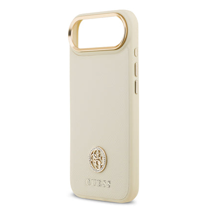 Apple iPhone 17 Air Kılıf Guess Orjinal Lisanslı M-safe Şarj Özellikli Grained Yazı ve Taşlı 4G Logolu Kapak Siyah