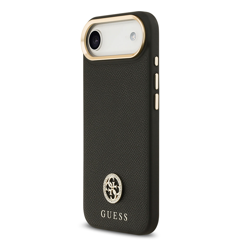 Apple iPhone 17 Air Kılıf Guess Orjinal Lisanslı M-safe Şarj Özellikli Grained Yazı ve Taşlı 4G Logolu Kapak Kahverengi