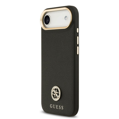 Apple iPhone 17 Air Kılıf Guess Orjinal Lisanslı M-safe Şarj Özellikli Grained Yazı ve Taşlı 4G Logolu Kapak Kahverengi