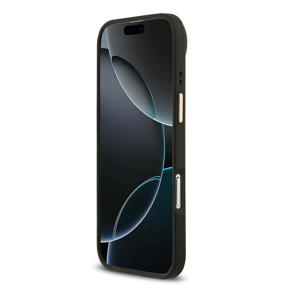 Apple iPhone 17 Air Kılıf Guess Orjinal Lisanslı M-safe Şarj Özellikli Grained Yazı ve Taşlı 4G Logolu Kapak Kahverengi