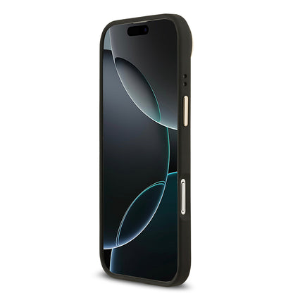 Apple iPhone 17 Air Kılıf Guess Orjinal Lisanslı M-safe Şarj Özellikli Grained Yazı ve Taşlı 4G Logolu Kapak Siyah