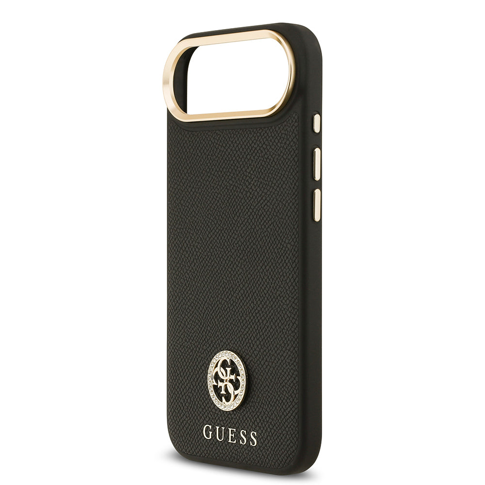 Apple iPhone 17 Air Kılıf Guess Orjinal Lisanslı M-safe Şarj Özellikli Grained Yazı ve Taşlı 4G Logolu Kapak Bej