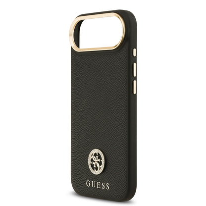 Apple iPhone 17 Air Kılıf Guess Orjinal Lisanslı M-safe Şarj Özellikli Grained Yazı ve Taşlı 4G Logolu Kapak Kahverengi