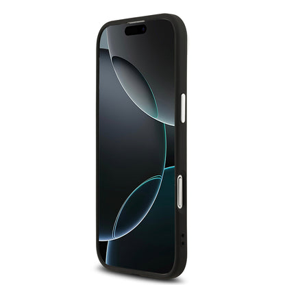 Apple iPhone 17 Air Kılıf Guess Orjinal Lisanslı M-safe Şarj Özellikli Gümüş Metal Kamera Çerçeveli Üçgen Logo 4G Desenli Kapak Kahverengi