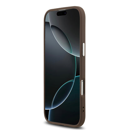 Apple iPhone 17 Air Kılıf Guess Orjinal Lisanslı M-safe Şarj Özellikli Gümüş Metal Kamera Çerçeveli Üçgen Logo 4G Desenli Kapak Siyah