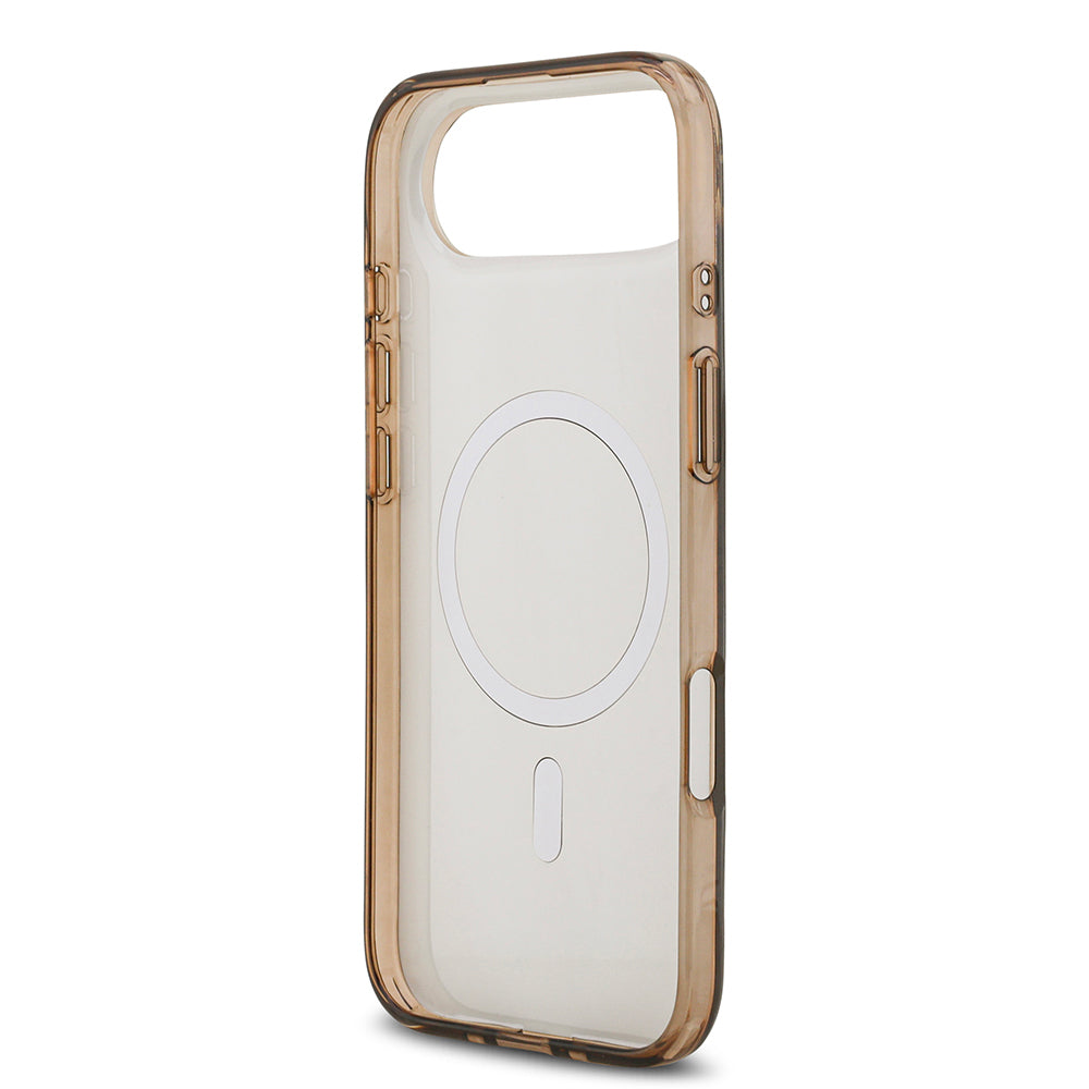 Apple iPhone 17 Air Kılıf Guess Orjinal Lisanslı M-safe Şarj Özellikli IML Baskılı Klasik Logolu 4G Desenli Kapak Kahverengi