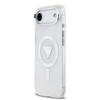 Apple iPhone 17 Air Kılıf Guess Orjinal Lisanslı M-safe Şarj Özellikli IML Baskılı Üçgen Logolu Metal Kamera Çerçeveli Kapak Şeffaf