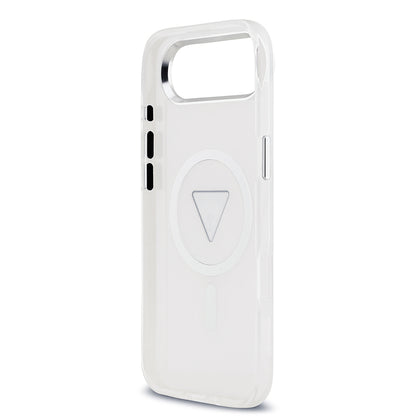 Apple iPhone 17 Air Kılıf Guess Orjinal Lisanslı M-safe Şarj Özellikli IML Baskılı Üçgen Logolu Metal Kamera Çerçeveli Kapak Şeffaf