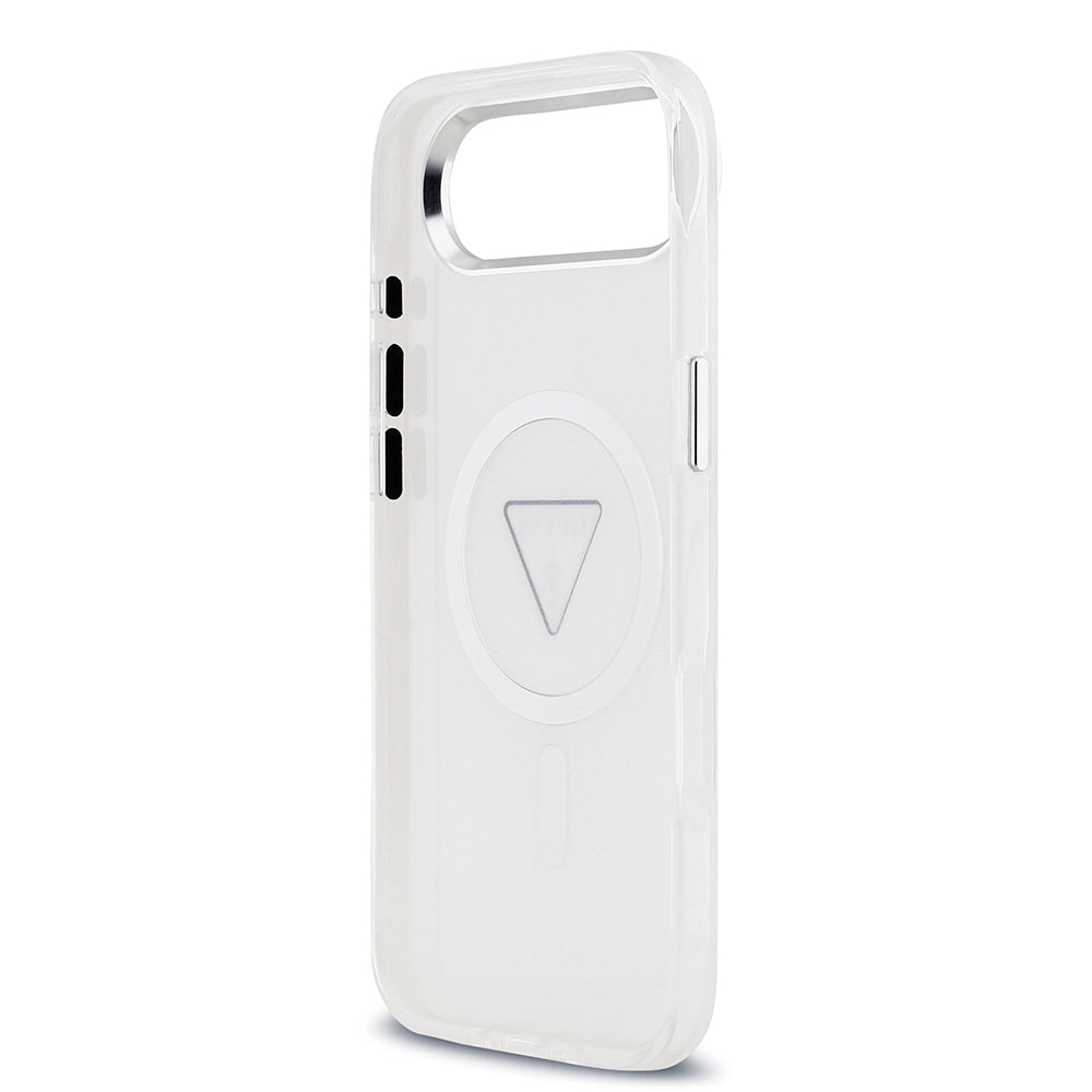 Apple iPhone 17 Air Kılıf Guess Orjinal Lisanslı M-safe Şarj Özellikli IML Baskılı Üçgen Logolu Metal Kamera Çerçeveli Kapak Siyah