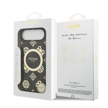 Apple iPhone 17 Air Kılıf Guess Orjinal Lisanslı M-safe Şarj Özellikli IML Peony ve 4G Desenli Klasik Logolu Kapak Pembe