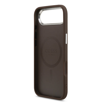 Apple iPhone 17 Air Kılıf Guess Orjinal Lisanslı M-safe Şarj Özellikli Klasik Yazı Logolu PU Deri Kapak Kahverengi