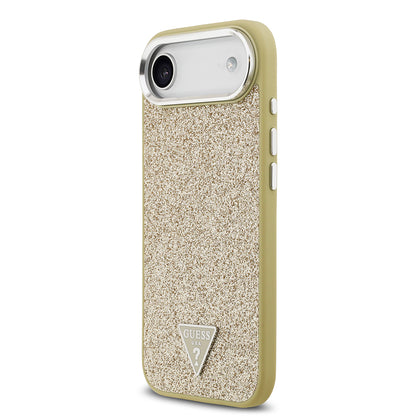 Apple iPhone 17 Air Kılıf Guess Orjinal Lisanslı M-safe Şarj Özellikli Metal Kamera Çerçeveli Üçgen Logolu Glitter Kapak Gri