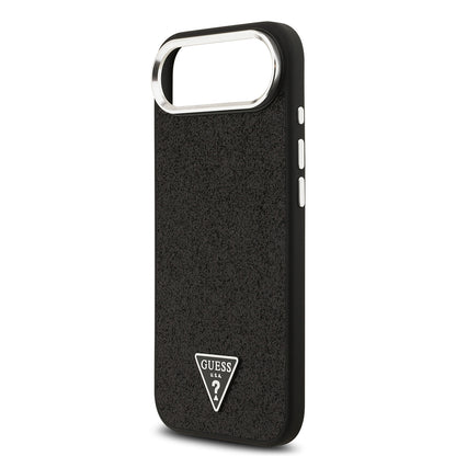 Apple iPhone 17 Air Kılıf Guess Orjinal Lisanslı M-safe Şarj Özellikli Metal Kamera Çerçeveli Üçgen Logolu Glitter Kapak Siyah