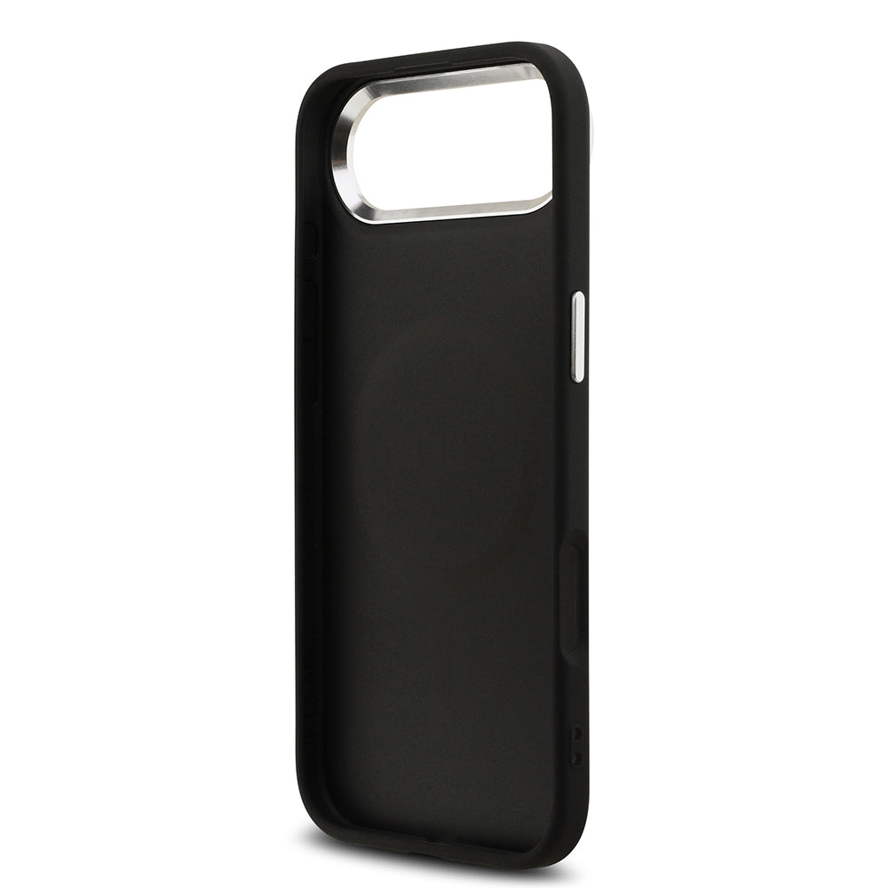 Apple iPhone 17 Air Kılıf Guess Orjinal Lisanslı M-safe Şarj Özellikli Metal Kamera Çerçeveli Üçgen Logolu Glitter Kapak Pembe