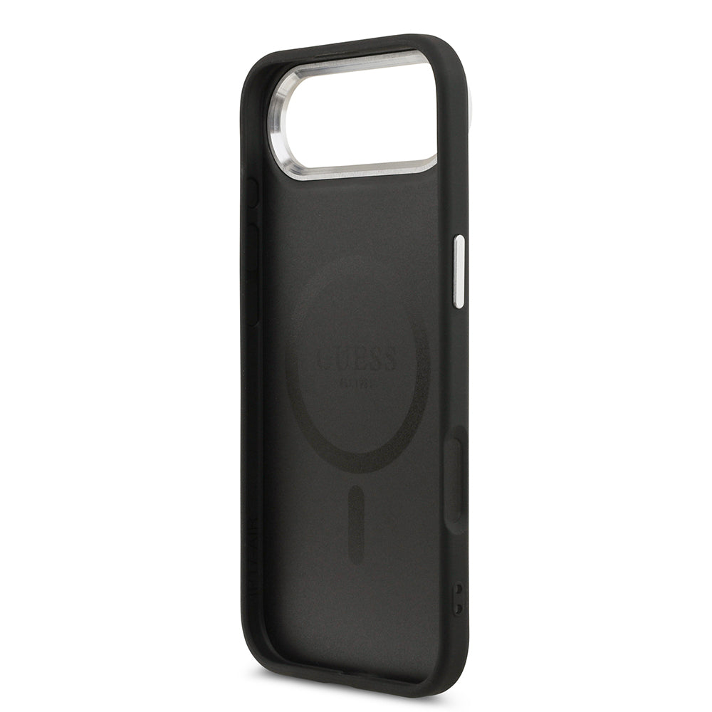 Apple iPhone 17 Air Kılıf Guess Orjinal Lisanslı M-safe Şarj Özellikli PU Deri Metal Kamera Çerçeveli Üçgen Logolu Kapak Kahverengi