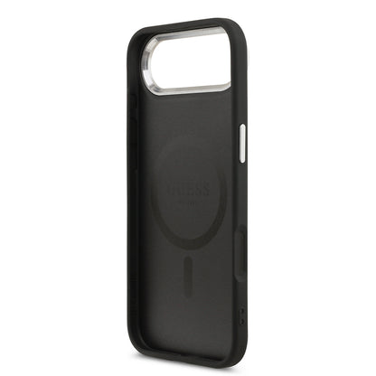 Apple iPhone 17 Air Kılıf Guess Orjinal Lisanslı M-safe Şarj Özellikli PU Deri Metal Kamera Çerçeveli Üçgen Logolu Kapak Kahverengi