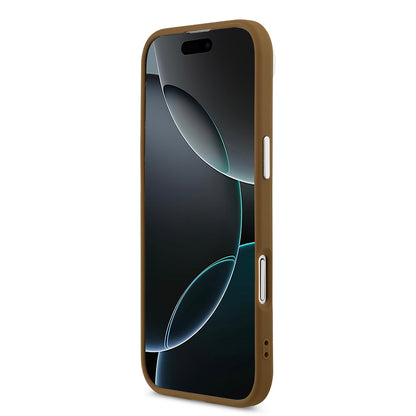 Apple iPhone 17 Air Kılıf Guess Orjinal Lisanslı M-safe Şarj Özellikli PU Deri Metal Kamera Çerçeveli Üçgen Logolu Kapak Kahverengi