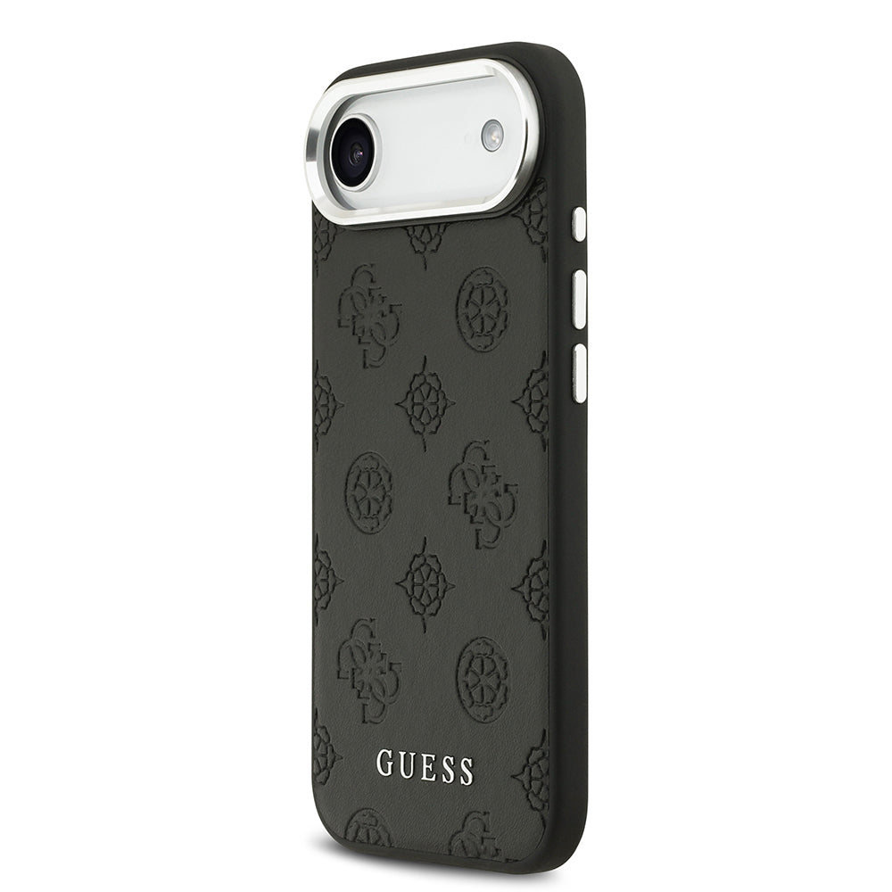 Apple iPhone 17 Air Kılıf Guess Orjinal Lisanslı M-safe Şarj Özellikli Sıcak Baskılı Klasik Yazı Logolu PU Deri Peony Kapak Siyah