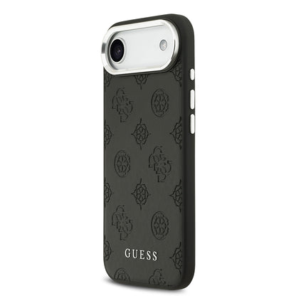 Apple iPhone 17 Air Kılıf Guess Orjinal Lisanslı M-safe Şarj Özellikli Sıcak Baskılı Klasik Yazı Logolu PU Deri Peony Kapak Siyah