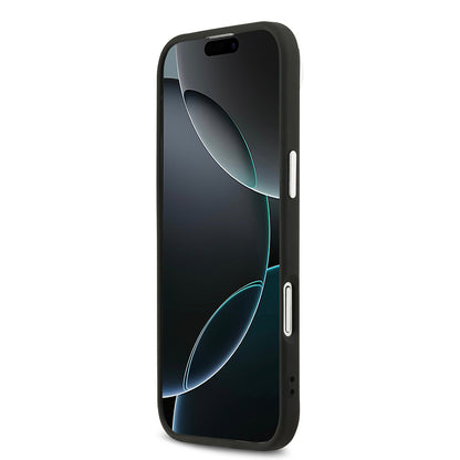 Apple iPhone 17 Air Kılıf Guess Orjinal Lisanslı M-safe Şarj Özellikli Sıcak Baskılı Klasik Yazı Logolu PU Deri Peony Kapak Siyah