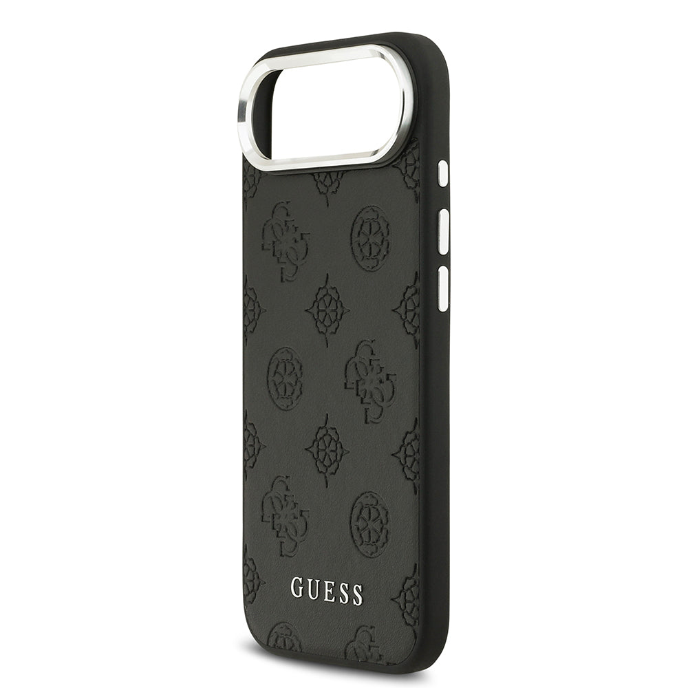 Apple iPhone 17 Air Kılıf Guess Orjinal Lisanslı M-safe Şarj Özellikli Sıcak Baskılı Klasik Yazı Logolu PU Deri Peony Kapak Siyah