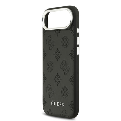 Apple iPhone 17 Air Kılıf Guess Orjinal Lisanslı M-safe Şarj Özellikli Sıcak Baskılı Klasik Yazı Logolu PU Deri Peony Kapak Siyah