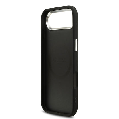 Apple iPhone 17 Air Kılıf Guess Orjinal Lisanslı M-safe Şarj Özellikli Sıcak Baskılı Klasik Yazı Logolu PU Deri Peony Kapak Siyah