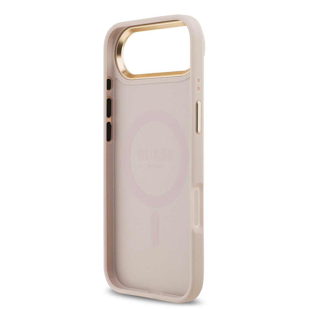 Apple iPhone 17 Air Kılıf Guess Orjinal Lisanslı M-safe Şarj Özellikli Sıcak Baskılı Yazı Logolu PU Deri Peony Kapak Kahverengi