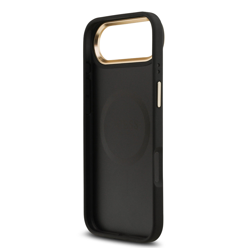 Apple iPhone 17 Air Kılıf Guess Orjinal Lisanslı M-safe Şarj Özellikli Sıcak Baskılı Yazı Logolu PU Deri Peony Kapak Kahverengi