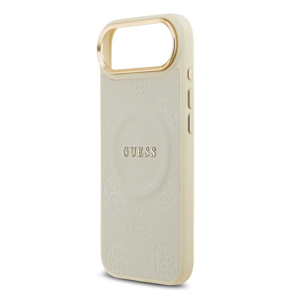 Apple iPhone 17 Air Kılıf Guess Orjinal Lisanslı M-safe Şarj Özellikli Sıcak Baskılı Yazı Logolu PU Deri Peony Kapak Kahverengi