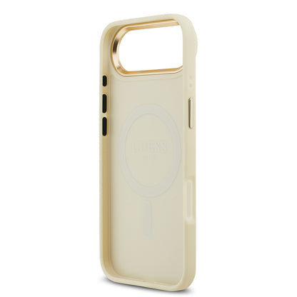 Apple iPhone 17 Air Kılıf Guess Orjinal Lisanslı M-safe Şarj Özellikli Sıcak Baskılı Yazı Logolu PU Deri Peony Kapak Siyah