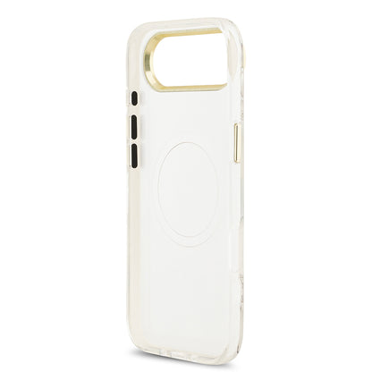 Apple iPhone 17 Air Kılıf Guess Orjinal Lisanslı M-safe Şarj Özellikli Simli Çiçek Desenli Metal Kamera Çerçeveli Üçgen Logolu Kapak Yeşil