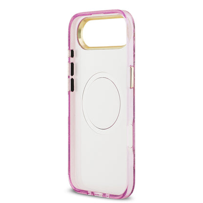 Apple iPhone 17 Air Kılıf Guess Orjinal Lisanslı M-safe Şarj Özellikli Simli Çiçek Desenli Metal Kamera Çerçeveli Üçgen Logolu Kapak Mor