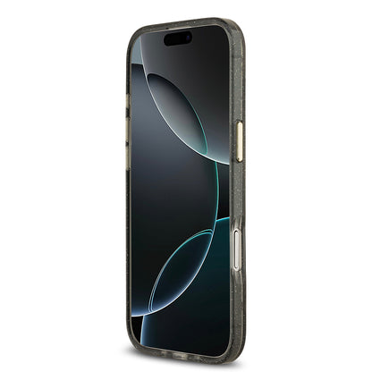 Apple iPhone 17 Air Kılıf Guess Orjinal Lisanslı M-safe Şarj Özellikli Simli Çiçek Desenli Metal Kamera Çerçeveli Üçgen Logolu Kapak Siyah