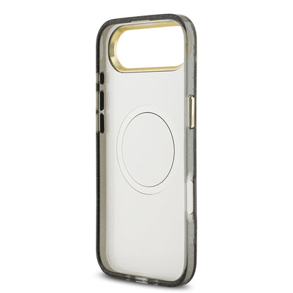 Apple iPhone 17 Air Kılıf Guess Orjinal Lisanslı M-safe Şarj Özellikli Simli Çiçek Desenli Metal Kamera Çerçeveli Üçgen Logolu Kapak Siyah