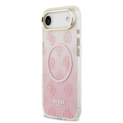 Apple iPhone 17 Air Kılıf Guess Orjinal Lisanslı M-safe Şarj Özellikli Simli Peony Desenli Silikon Kapak Siyah