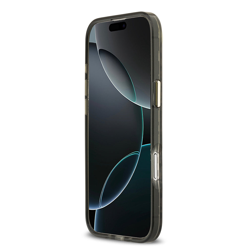 Apple iPhone 17 Air Kılıf Guess Orjinal Lisanslı M-safe Şarj Özellikli Üçgen Logolu Simli Leopar Desenli Kapak Siyah