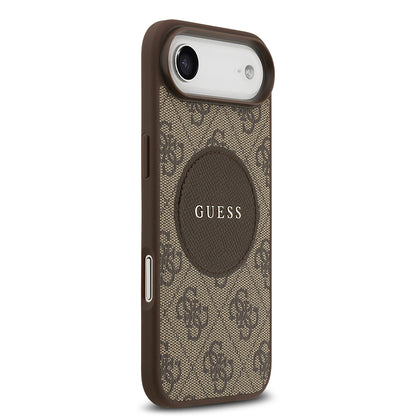 Apple iPhone 17 Air Kılıf Guess Orjinal Lisanslı M-safe Şarj Özellikli Yazı Logolu Circle Classic Kapak  Kahverengi