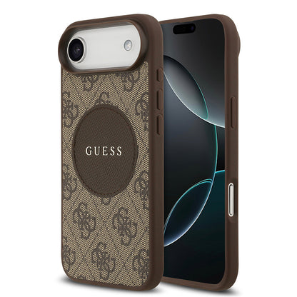 Apple iPhone 17 Air Kılıf Guess Orjinal Lisanslı M-safe Şarj Özellikli Yazı Logolu Circle Classic Kapak  Kahverengi