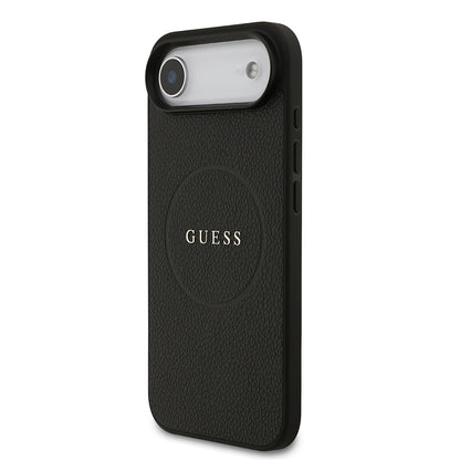 Apple iPhone 17 Air Kılıf Guess Orjinal Lisanslı M-safe Şarj Özellikli Yazı Logolu PU Deri Kapak Siyah