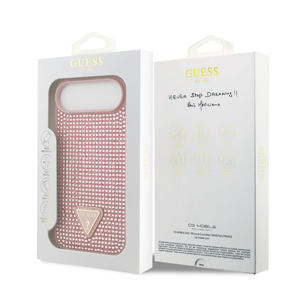 Apple iPhone 17 Air Kılıf Guess Orjinal Lisanslı Taşlı Arka Yüzey Üçgen Logolu Kapak Pembe