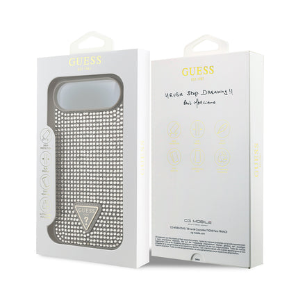 Apple iPhone 17 Air Kılıf Guess Orjinal Lisanslı Taşlı Arka Yüzey Üçgen Logolu Kapak Gümüş