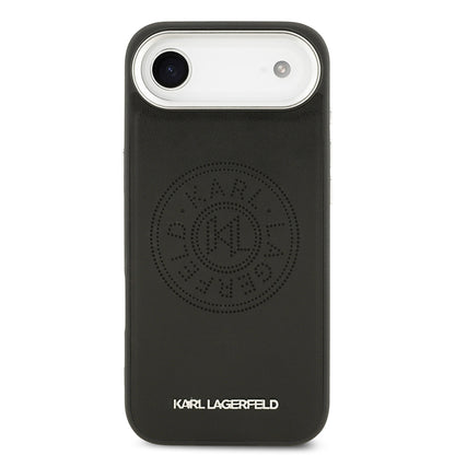 Apple iPhone 17 Air Kılıf Karl Lagerfeld Orjinal Lisanslı M-safe Şarj Özellikli Delikli Tasarım Metal Logolu PU Deri Kapak Siyah